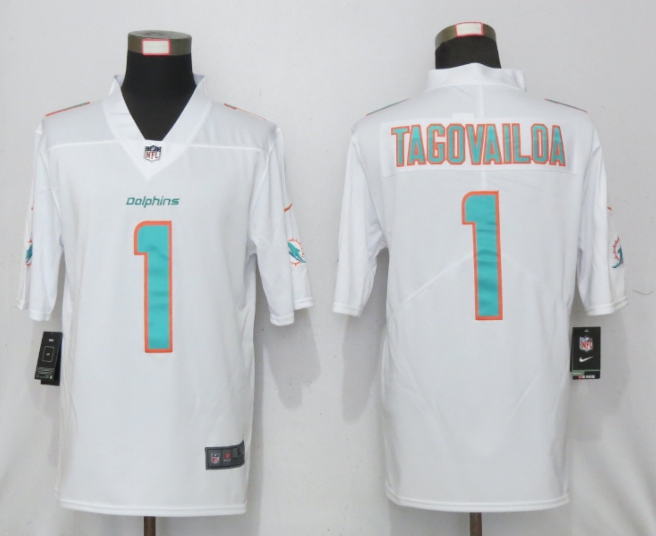 Men New Nike Miami Dolphins #1 Tagovailoa White 2020 Vapor Limited Jersey